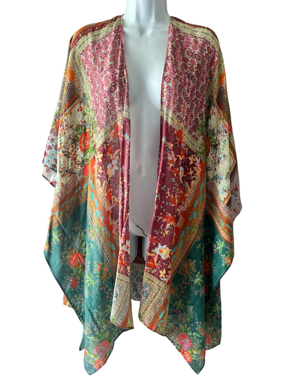 Coldwater Creek Floral Patchwork Silk Blend Kimono